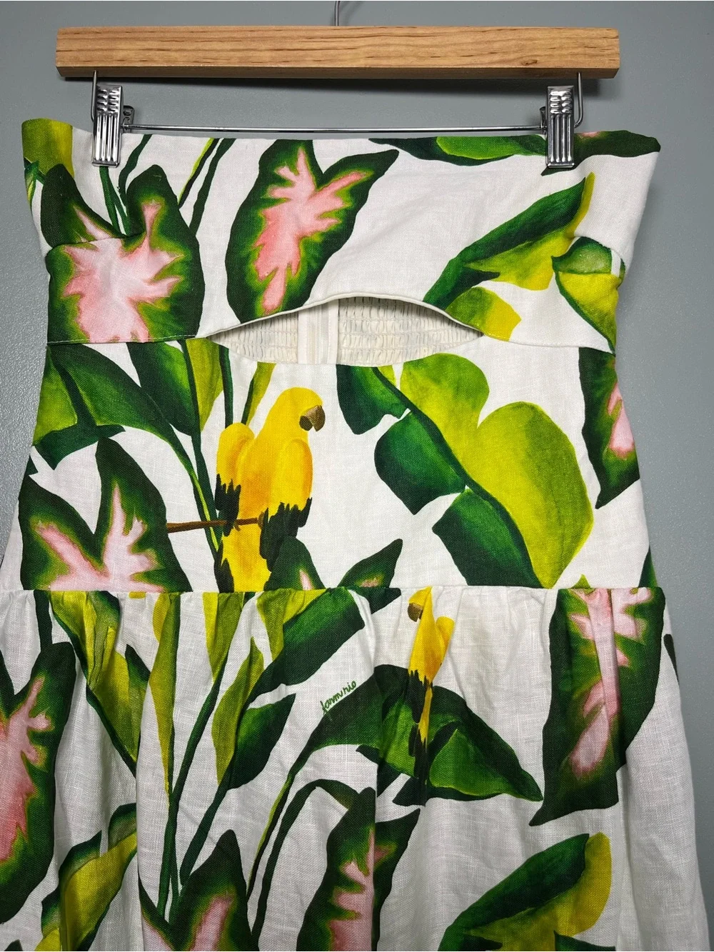 Farm Rio Off White Summer Foliage Strapless Midi Dress Linen Women’s Size M